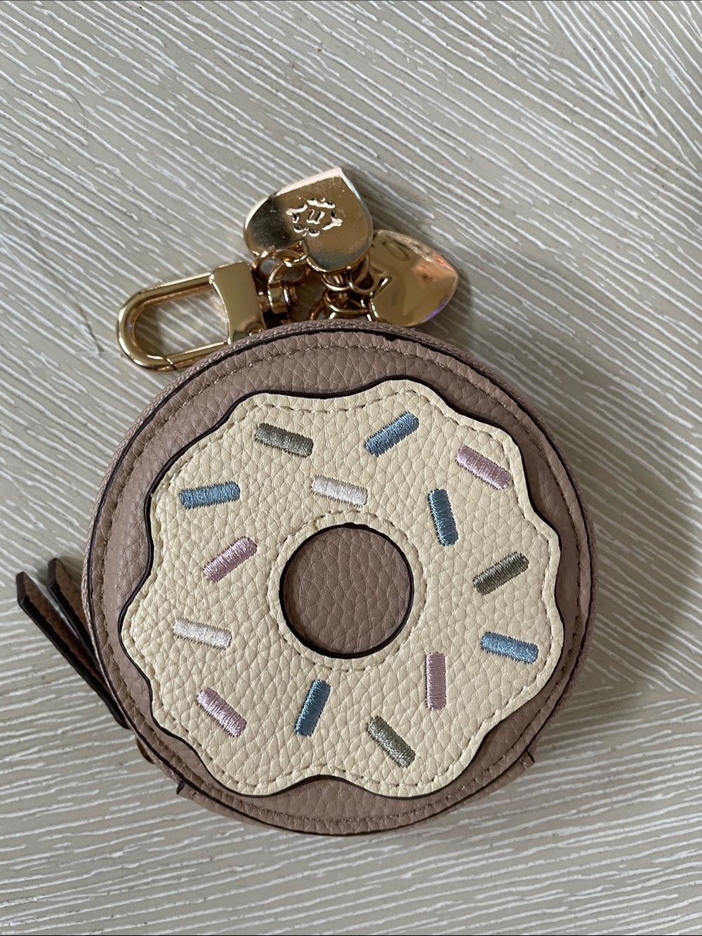 Nanette Lepore Donut Coin Purse Keychain - Taupe, Cream & Pastel Sprinkles